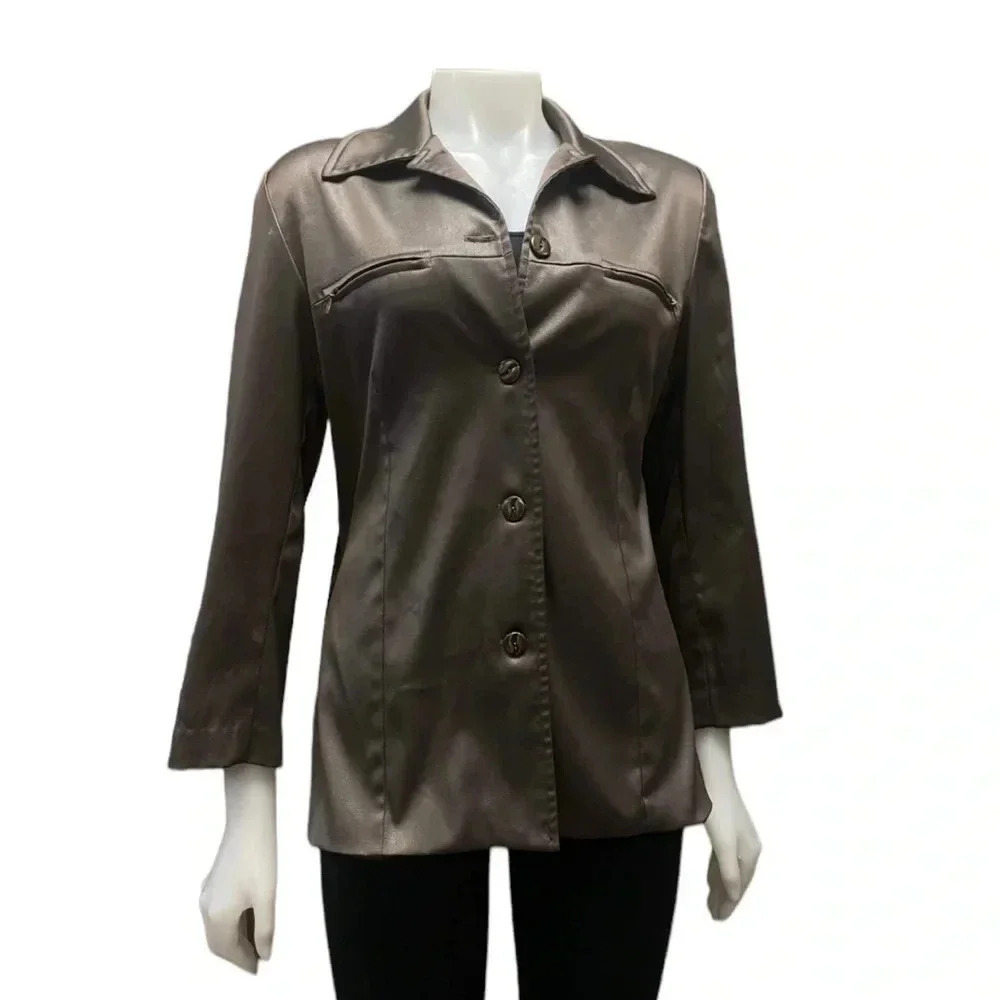 Moda Vero Shiny Olive 3/4  Sleeve Blazer Jacket Size 9/10